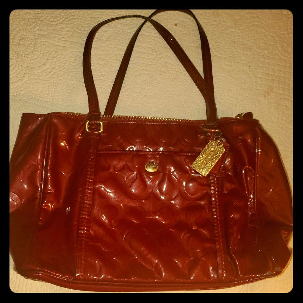 Red leather Genuine Coach purse